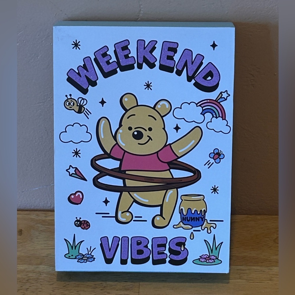 Winnie The Pooh “WEEKEND VIBES” Wood Wall Hanging Made By Sanrio. NWTS.